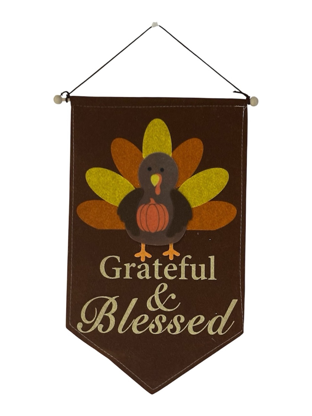 Grateful & Blessed Brown Turkey Wall Banner